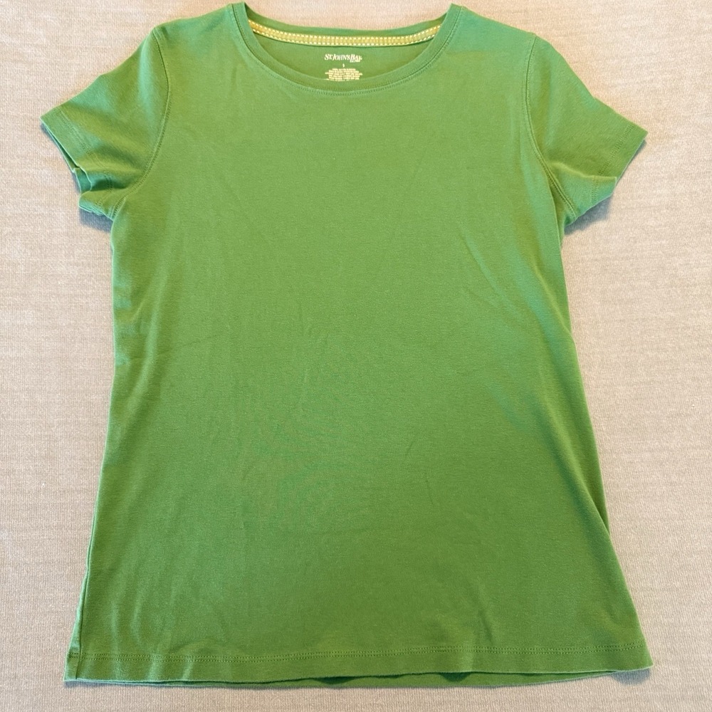 St Johns Bay Womens Small Green T Shirt 100% Cotton Short Sleeve Basic Tee